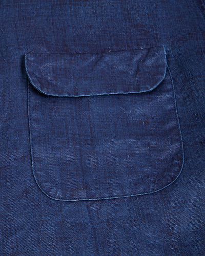 Open Collar S/S Shirt - Indigo Linen