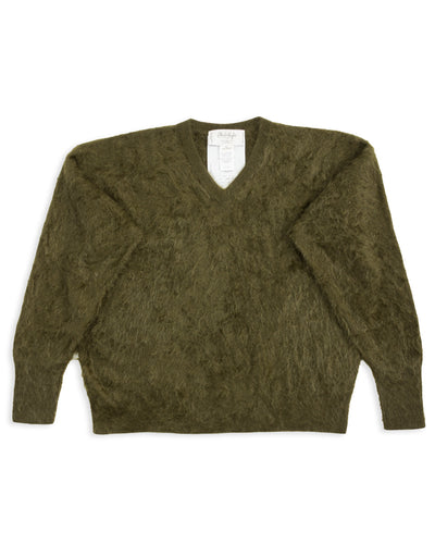 Olde H & Daughter Fur Cashmere V Pullover - Moss 10 - Standard & Strange