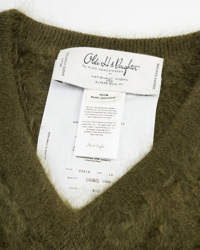 Olde H & Daughter Fur Cashmere V Pullover - Moss 10 - Standard & Strange