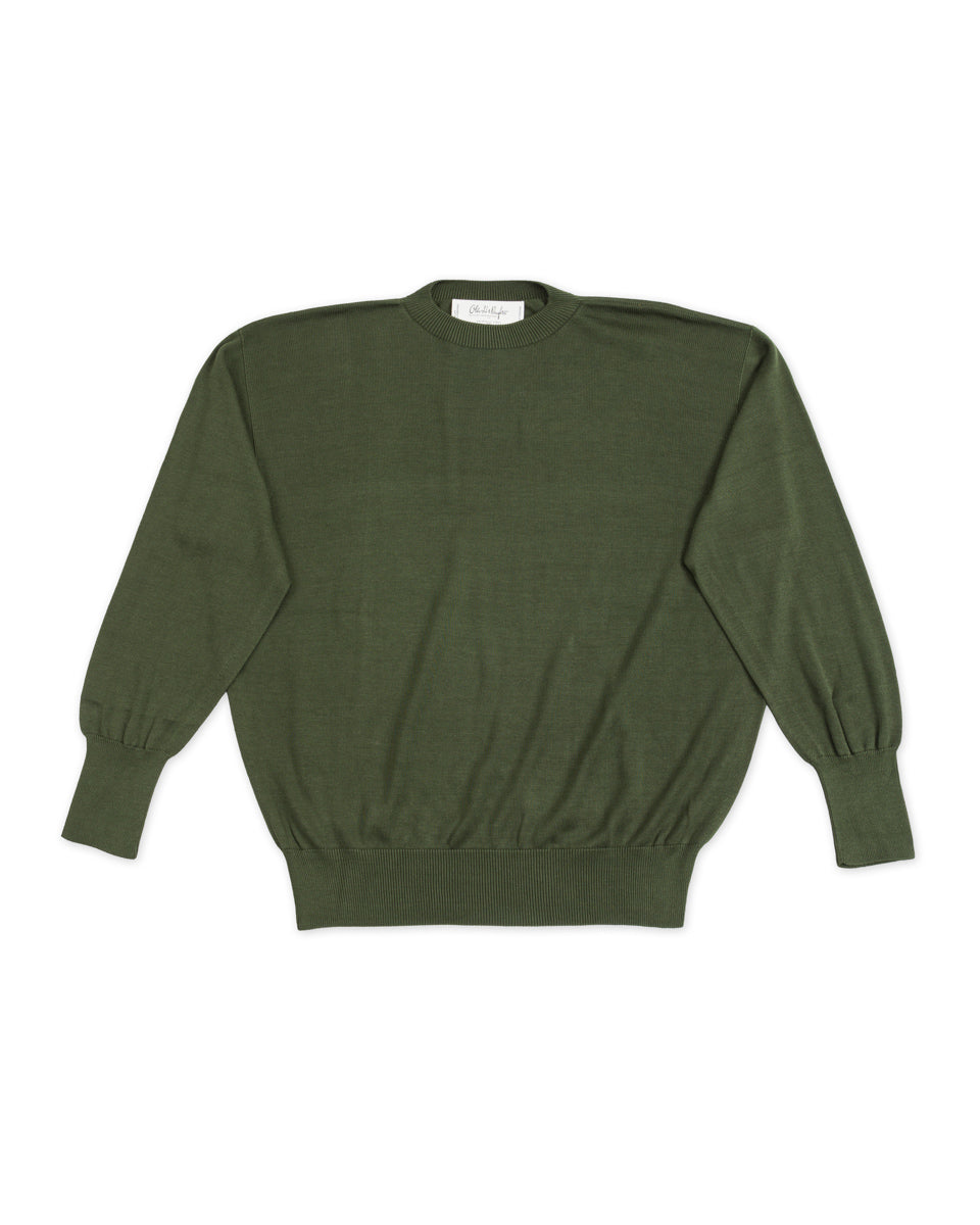 Olde H & Daughter Silk Plain Stitch Crewneck L/S - Dark Ivy 10 - Standard & Strange