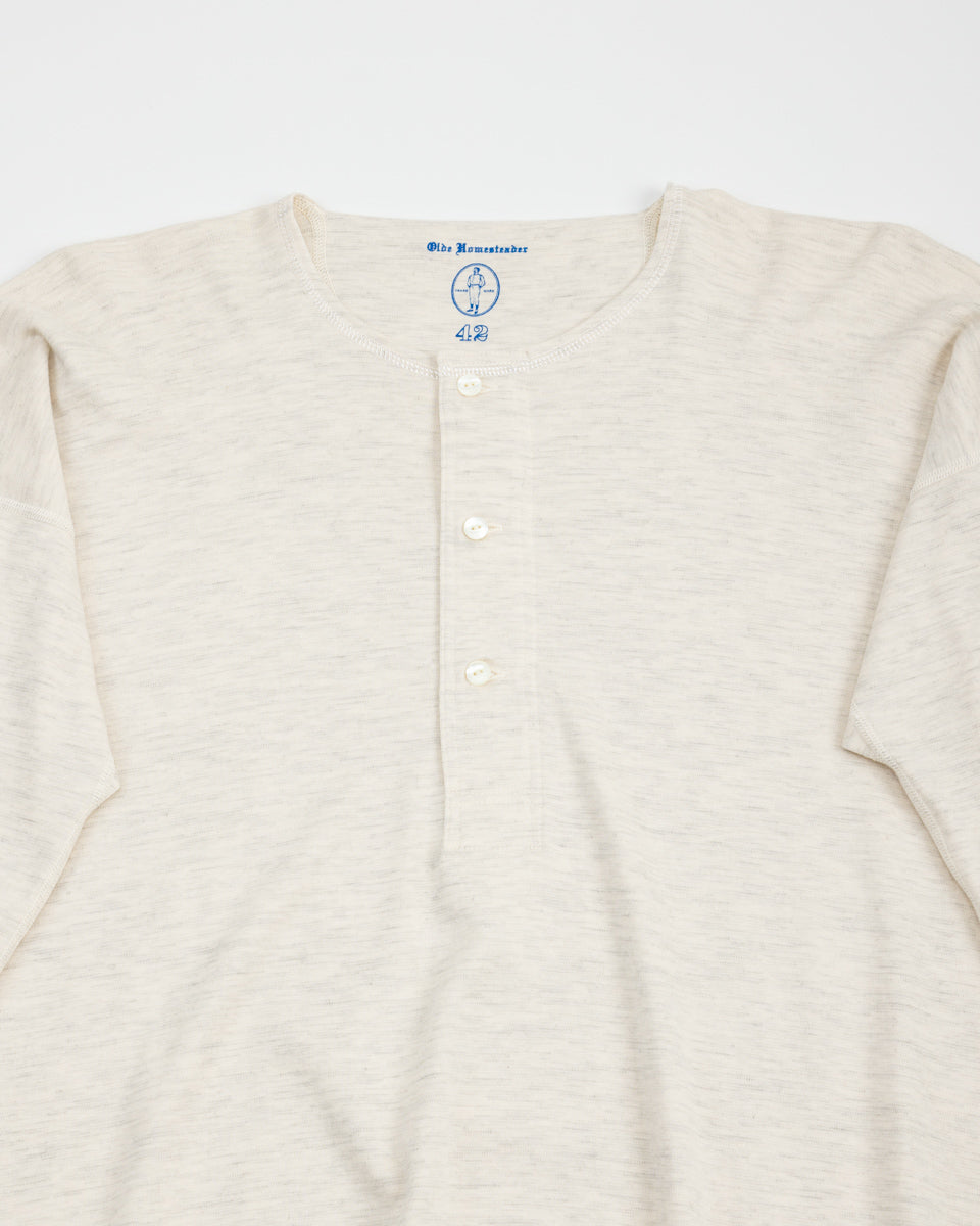 Olde Homesteader Cashmere Interlock Henley Neck L/S - Ecru Heather - Standard & Strange