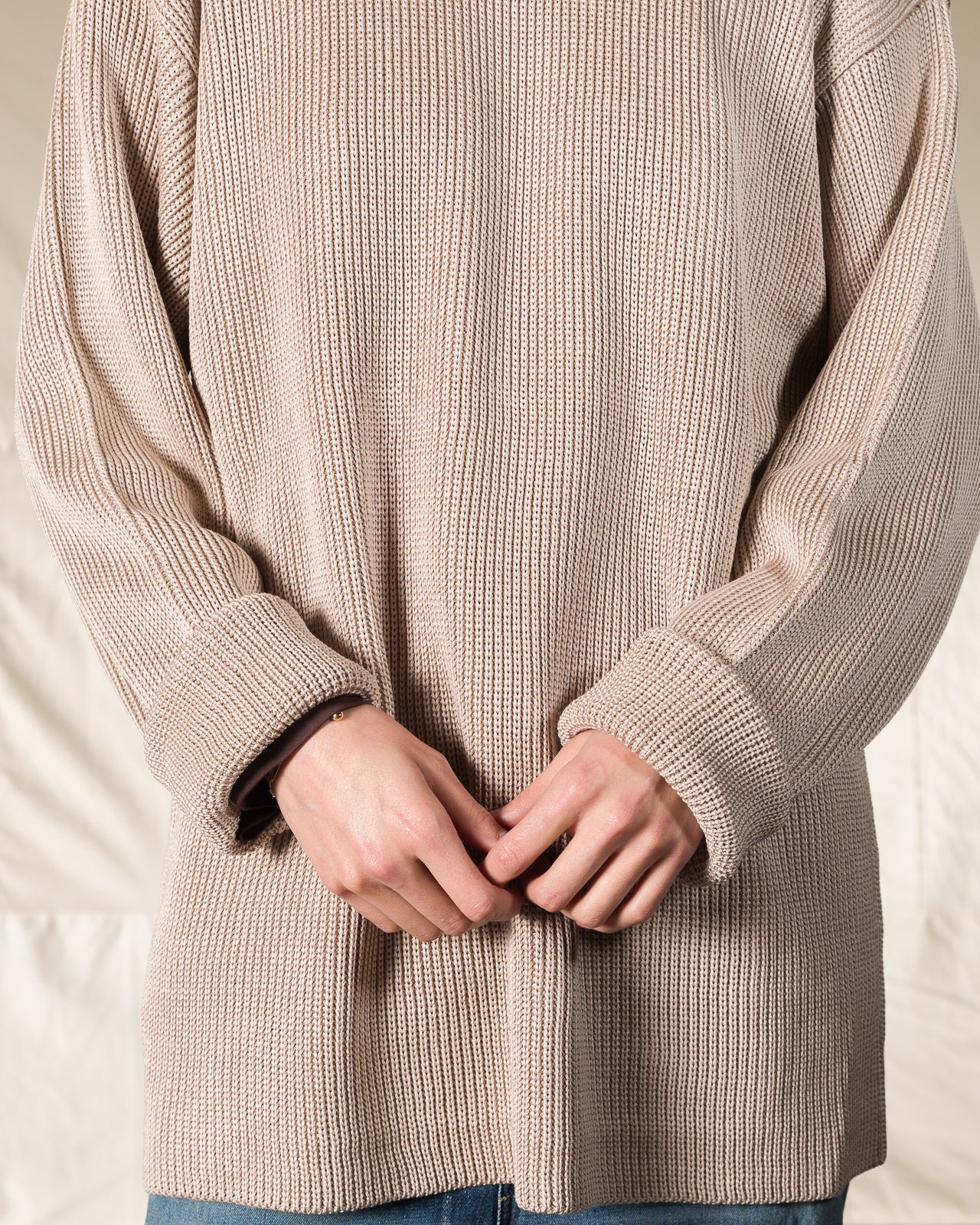 Olde H & Daughter Silk Hand Knitting Heavyweight Rib Pullover - Beige 8 - Standard & Strange