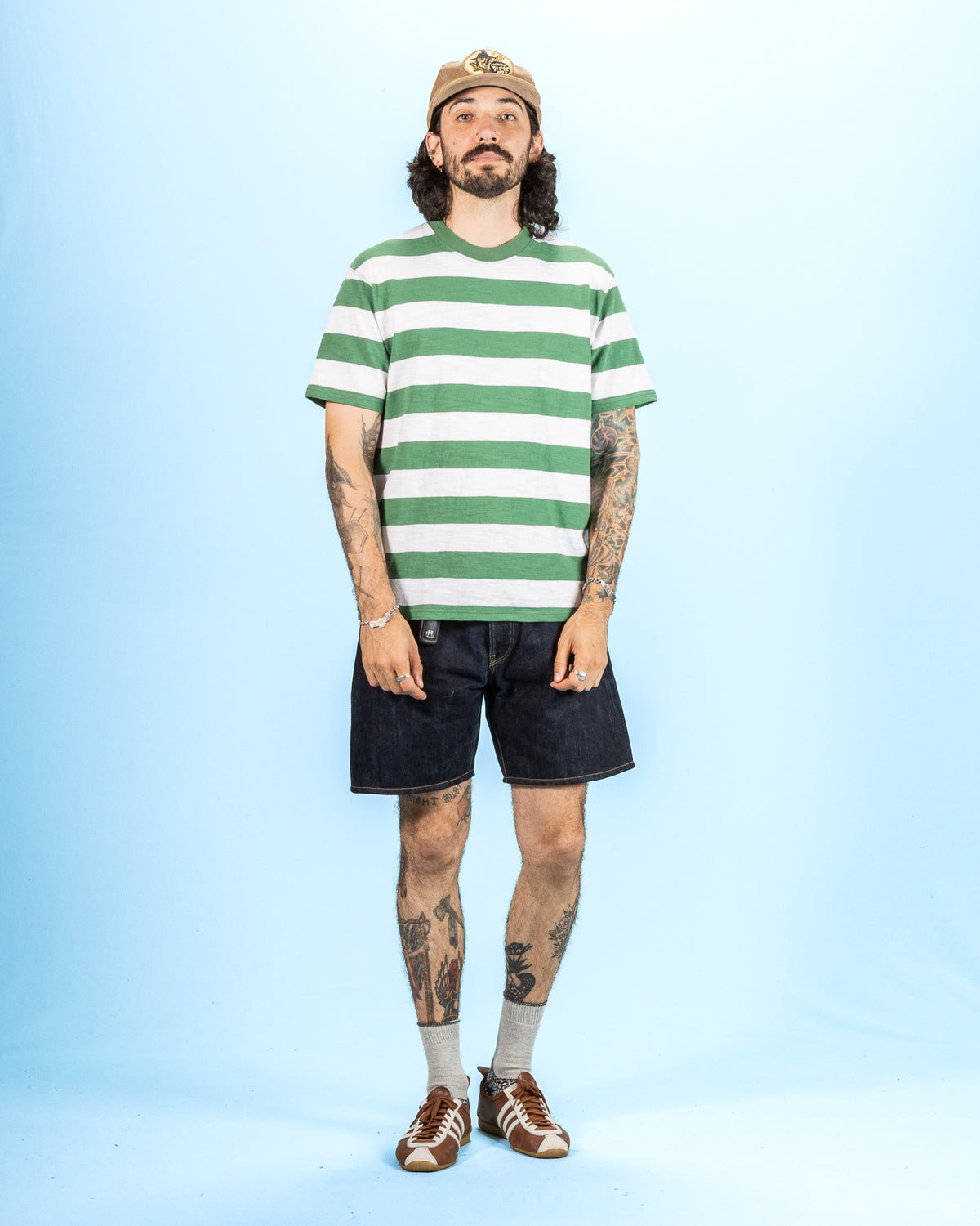 The Real McCoy's Buco Stripe Tee S/S - White/Green - Standard & Strange