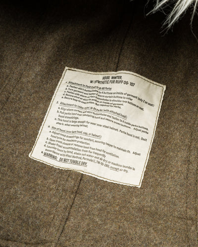 The Real McCoy's Hood, Winter, w/Synthetic Fur Ruff - Olive - Standard & Strange
