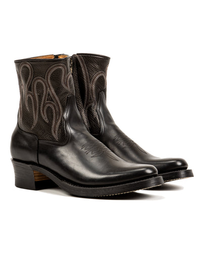 Rolling Dub Trio Loro Side Zip - Goat/Calf Black Flame Embroidery - Standard & Strange