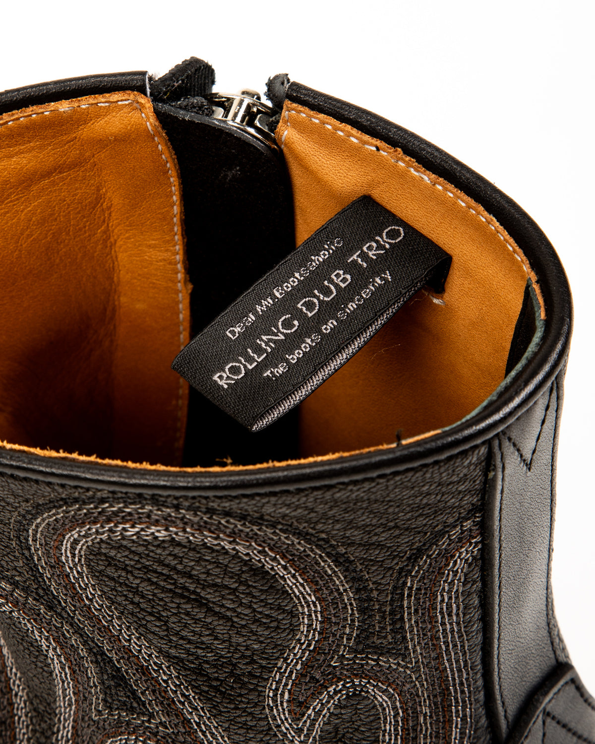 Rolling Dub Trio Loro Side Zip - Goat/Calf Black Flame Embroidery - Standard & Strange