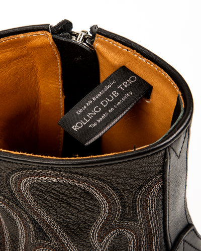 Rolling Dub Trio Loro Side Zip - Goat/Calf Black Flame Embroidery - Standard & Strange