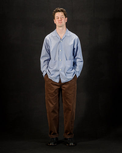 Senui Big Pockets Overshirt - Sax Supima Compact Stripe - Standard & Strange