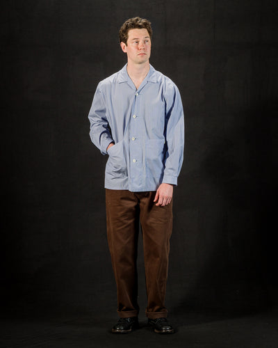 Senui Big Pockets Overshirt - Sax Supima Compact Stripe - Standard & Strange