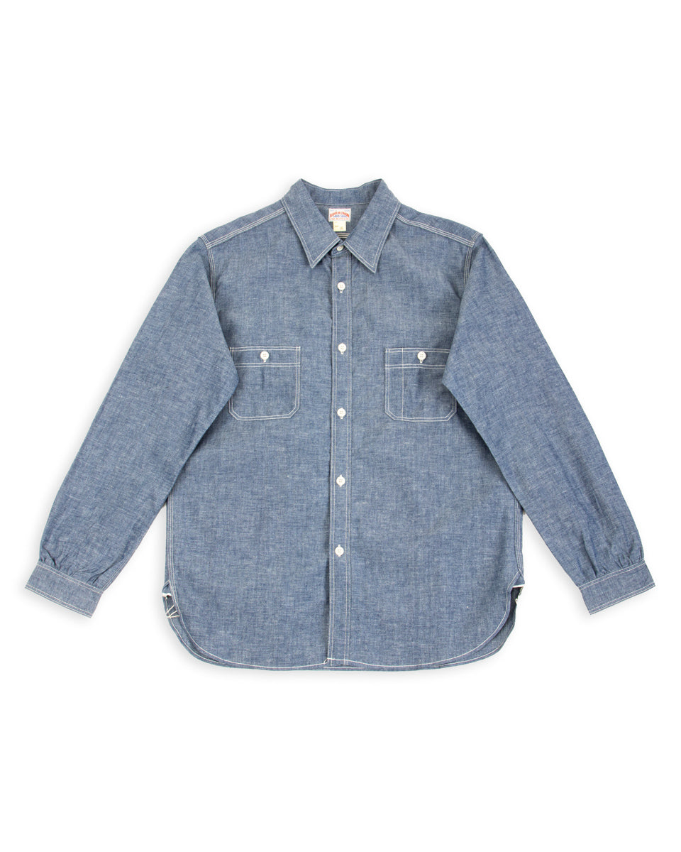 The Real McCoy's 8HU Chambray Serviceman Work Shirt - Light Blue - Standard & Strange
