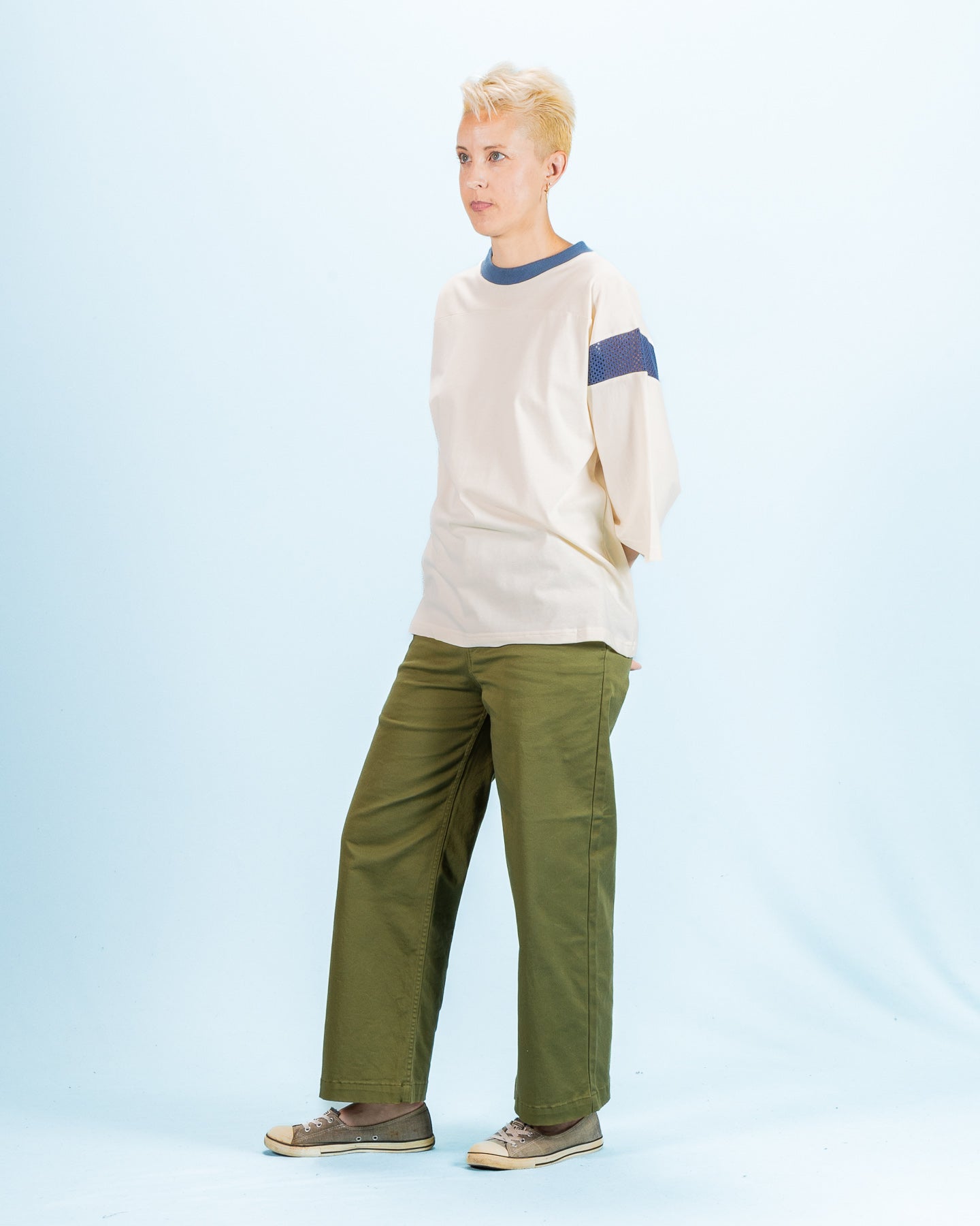 W'Menswear Football Tee - Off-White/Indigo Cotton/Hemp - Standard & Strange