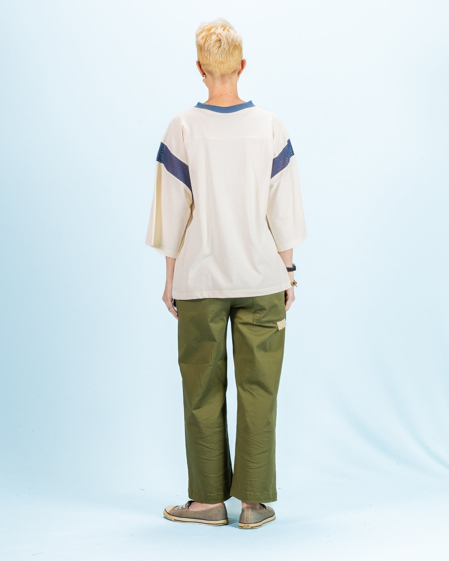 W'Menswear Football Tee - Off-White/Indigo Cotton/Hemp - Standard & Strange