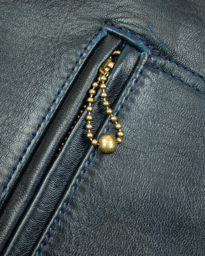 Y'2 Leather Hand Dyed Horsehide Double Rider Jacket (HR-56) - Navy - Standard & Strange