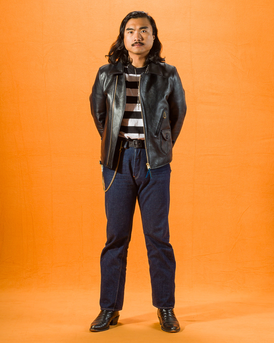 Y'2 Leather Hand Dyed Horsehide Double Rider Jacket (HR-56) - Navy - Standard & Strange