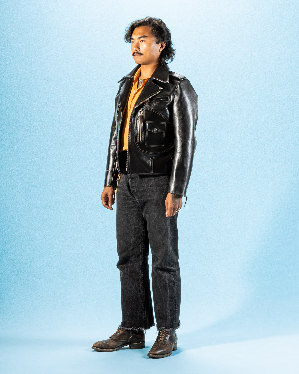 Y'2 Leather Vintage Horse D-Pocket Double Riders Jacket (HR-55) - Black - Standard & Strange