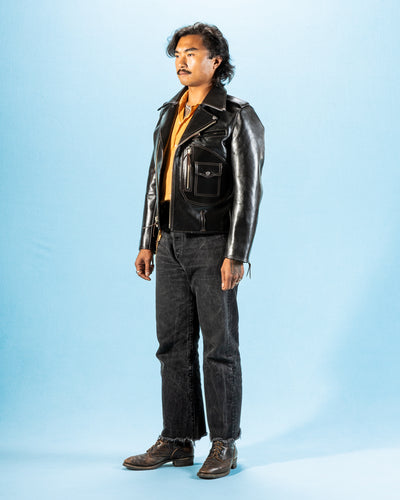 Y'2 Leather Vintage Horse D-Pocket Double Riders Jacket (HR-55) - Black - Standard & Strange