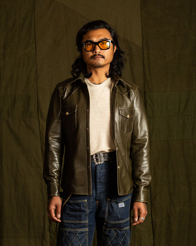 Y'2 Leather Steer Oil Western Shirt - Olive (SS-13) - Standard & Strange