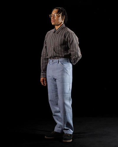 Brook L/S Shirt - Handwoven Plum/Indigo Kala Cotton Variegated Stripe