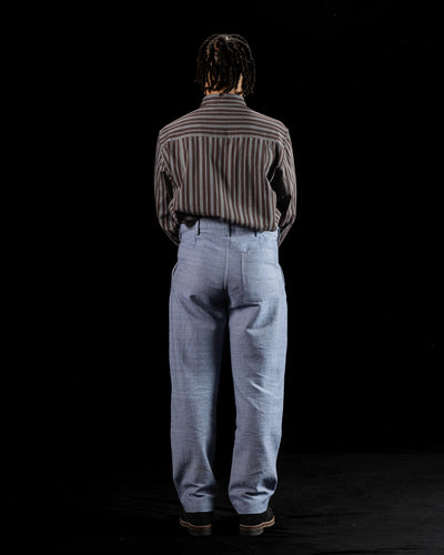 Brook L/S Shirt - Handwoven Plum/Indigo Kala Cotton Variegated Stripe