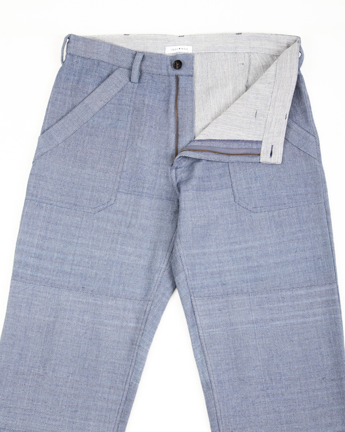 Isaac Pant - Handwoven French Blue/Indigo Military Herringbone