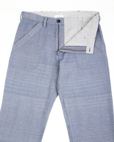 Isaac Pant - Handwoven French Blue/Indigo Military Herringbone