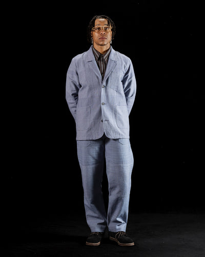 Isaac Pant - Handwoven French Blue/Indigo Military Herringbone