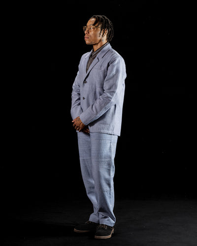 Isaac Pant - Handwoven French Blue/Indigo Military Herringbone