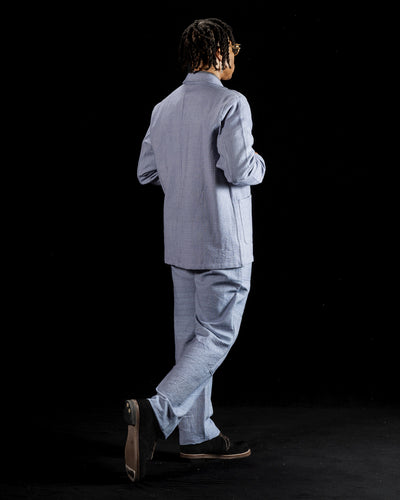 Isaac Pant - Handwoven French Blue/Indigo Military Herringbone