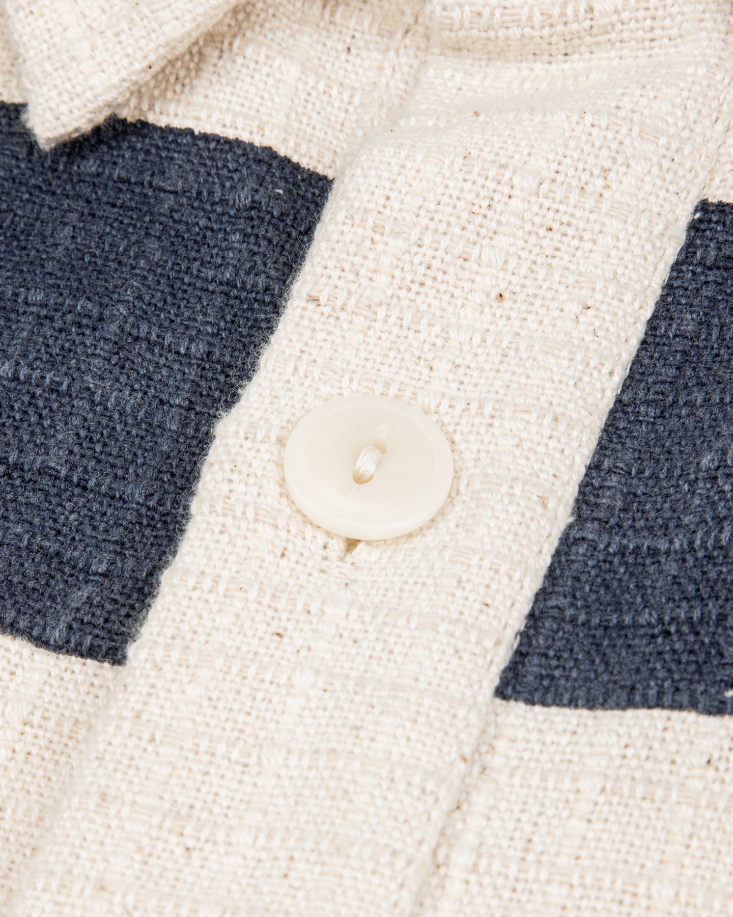 Rugby Shirt - Handwoven Natural/Indigo Ripstop Black Print Stripe
