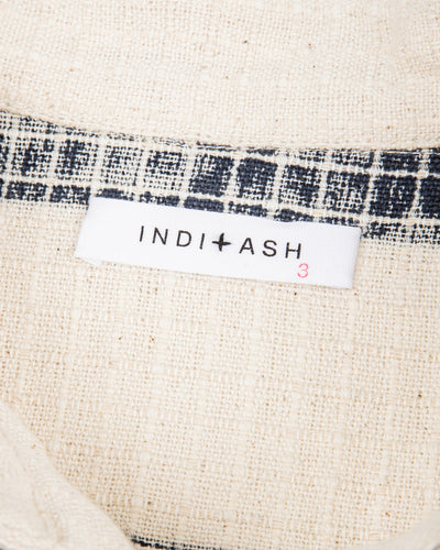 Rugby Shirt - Handwoven Natural/Indigo Ripstop Black Print Stripe