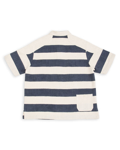 Rugby Shirt - Handwoven Natural/Indigo Ripstop Black Print Stripe
