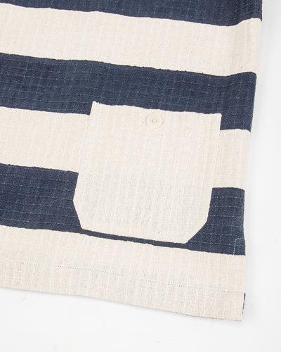 Rugby Shirt - Handwoven Natural/Indigo Ripstop Black Print Stripe