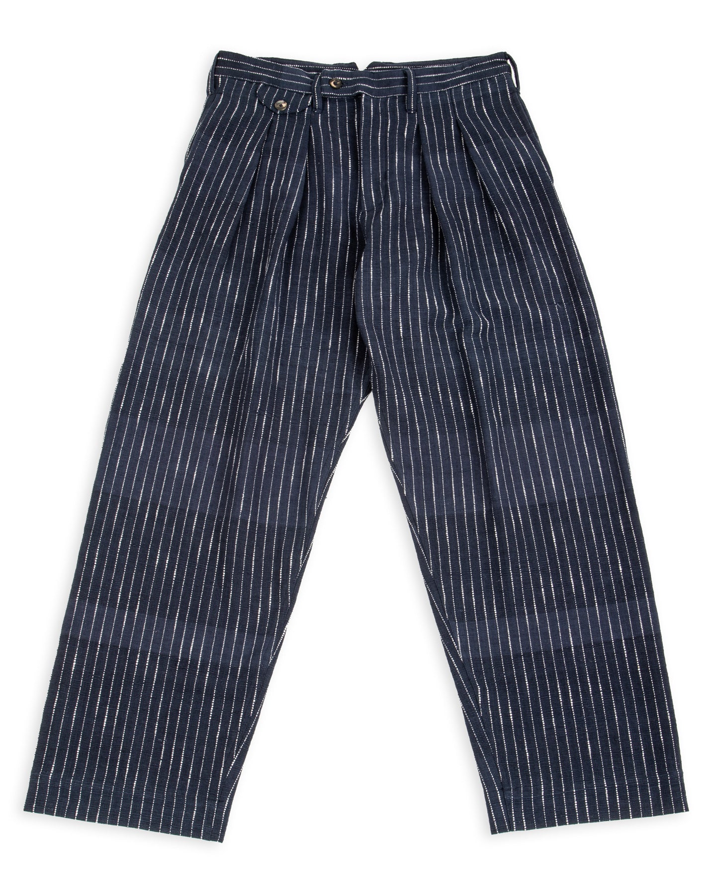 Shakoor Pant - Handwoven Dark Indigo/Ecru Ticking Stripe