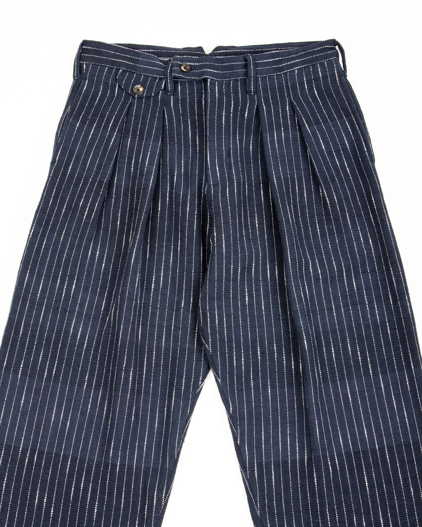 Shakoor Pant - Handwoven Dark Indigo/Ecru Ticking Stripe
