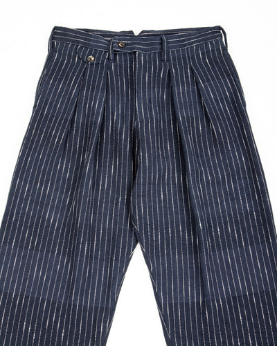Shakoor Pant - Handwoven Dark Indigo/Ecru Ticking Stripe