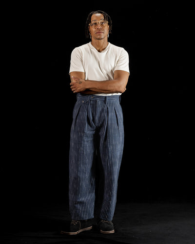 Shakoor Pant - Handwoven Dark Indigo/Ecru Ticking Stripe