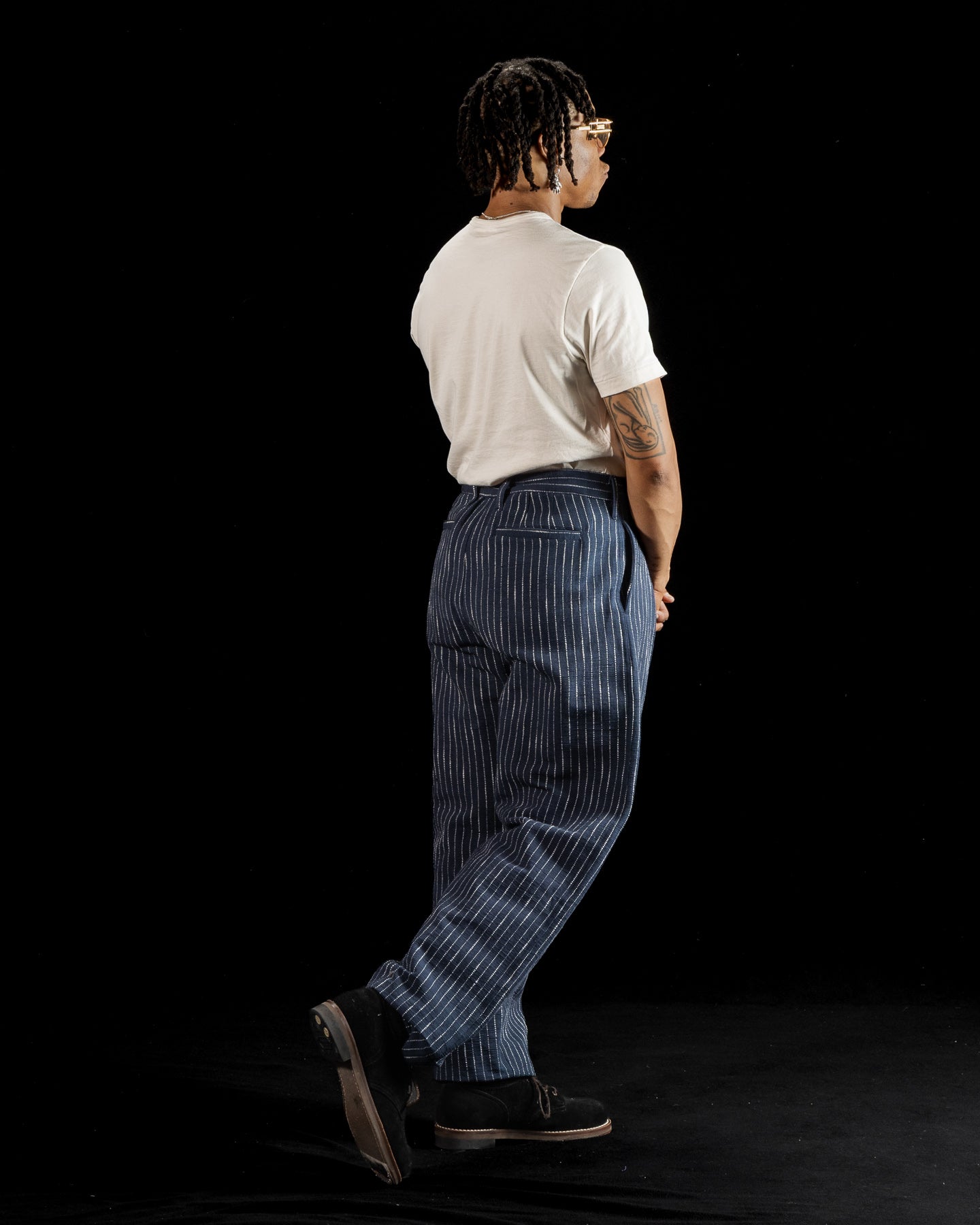 Shakoor Pant - Handwoven Dark Indigo/Ecru Ticking Stripe