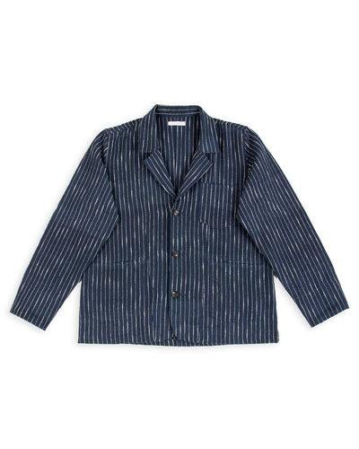 Study Jacket - Handwoven Dark Indigo/Ecru Ticking Stripe