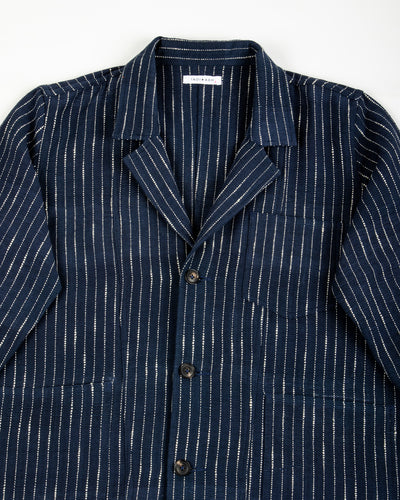Study Jacket - Handwoven Dark Indigo/Ecru Ticking Stripe