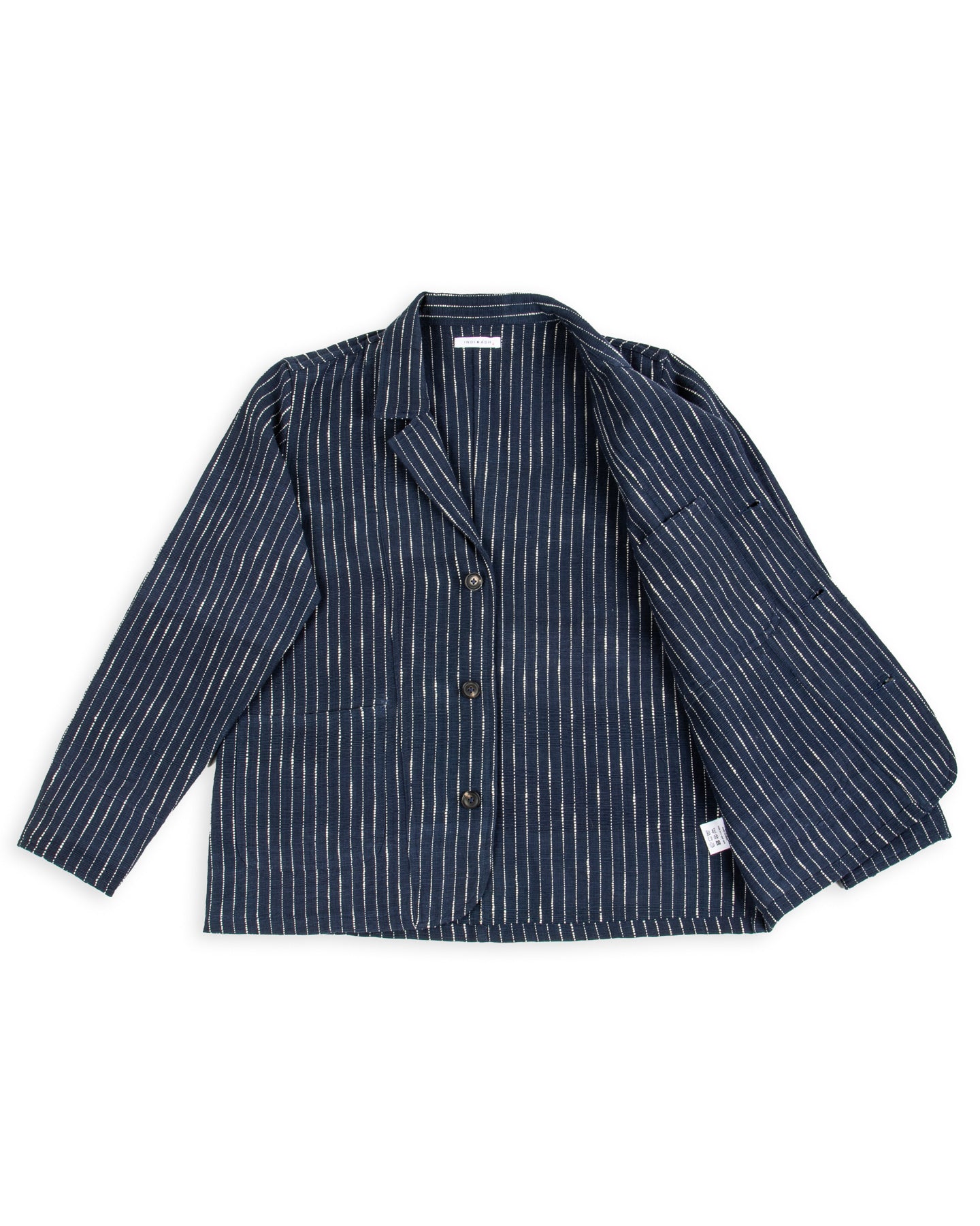 Study Jacket - Handwoven Dark Indigo/Ecru Ticking Stripe