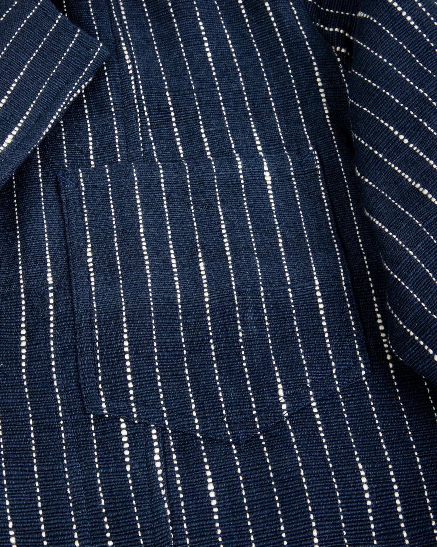 Study Jacket - Handwoven Dark Indigo/Ecru Ticking Stripe