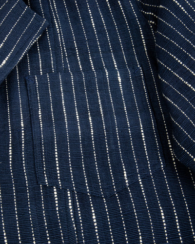 Study Jacket - Handwoven Dark Indigo/Ecru Ticking Stripe
