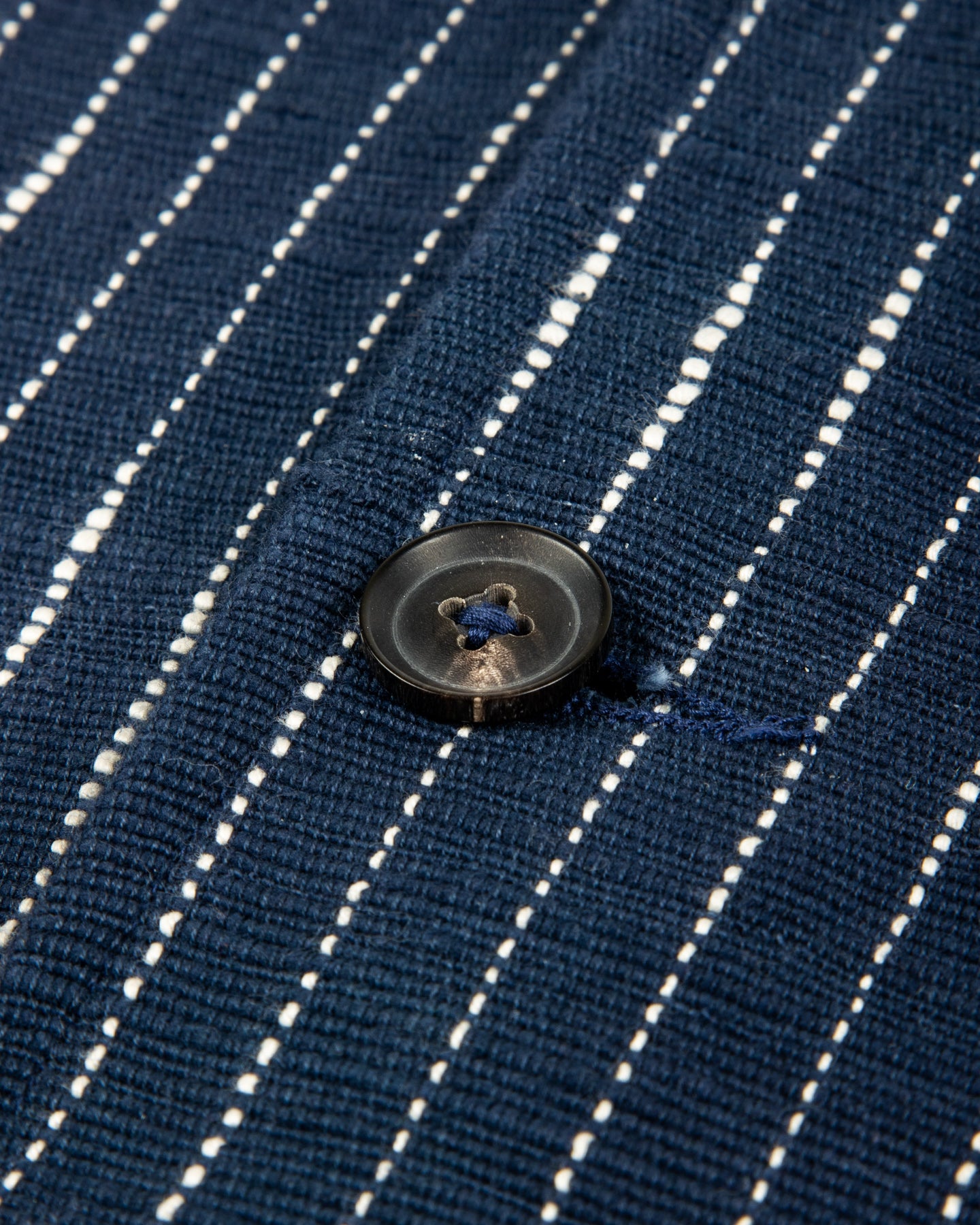Study Jacket - Handwoven Dark Indigo/Ecru Ticking Stripe