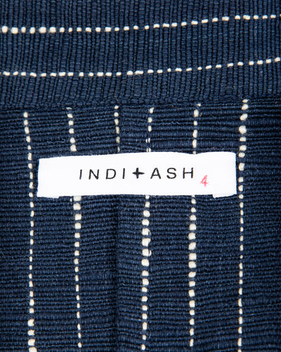 Study Jacket - Handwoven Dark Indigo/Ecru Ticking Stripe