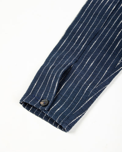 Study Jacket - Handwoven Dark Indigo/Ecru Ticking Stripe