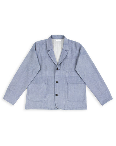 Study Jacket - Handwoven French Blue/Indigo Military Herringbone