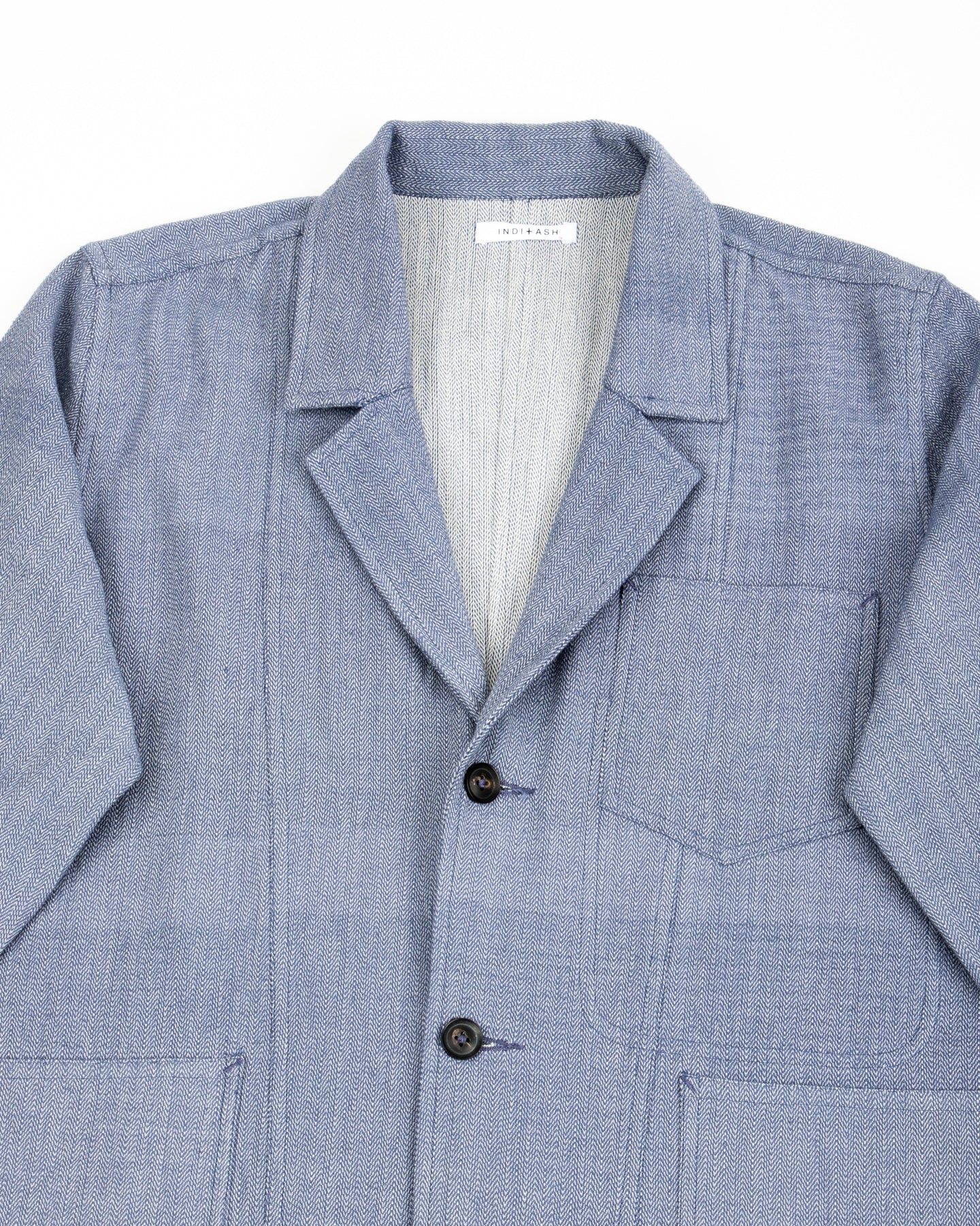 Study Jacket - Handwoven French Blue/Indigo Military Herringbone