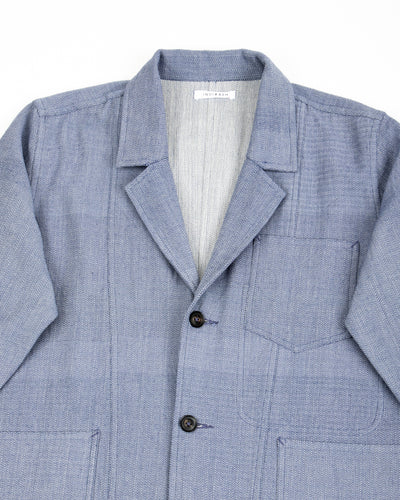 Study Jacket - Handwoven French Blue/Indigo Military Herringbone