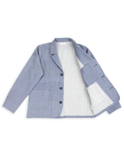 Study Jacket - Handwoven French Blue/Indigo Military Herringbone