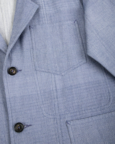 Study Jacket - Handwoven French Blue/Indigo Military Herringbone